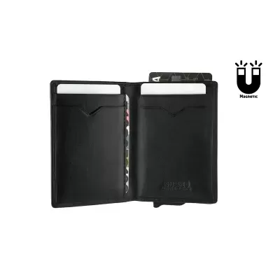 Porta-Cartões Metálico e Carteira em Pele Anti-RFID Preto
