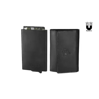 Porta-Cartões Metálico Anti-RFID e Porta-Chaves em Pele Preto