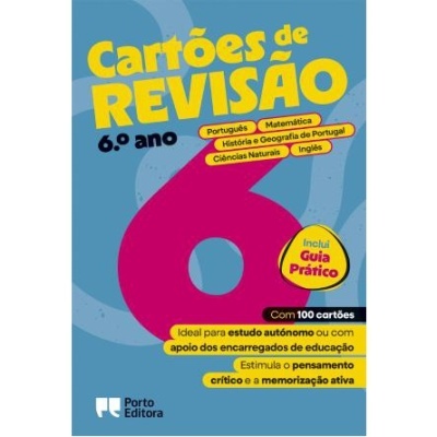 Cartões de revisão - Livro Português, Matemática, História e Geografia de Portugal, Ciências Naturais e Inglês - 6.º ano