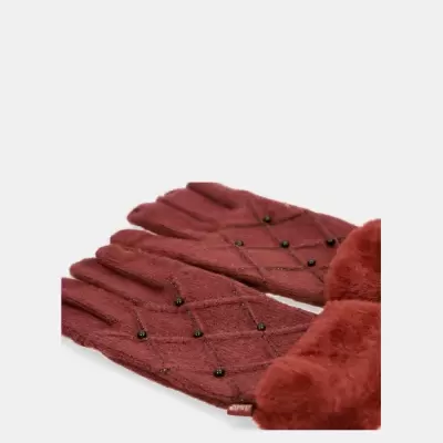 Luvas Bordeaux Com Pérolas Anekke