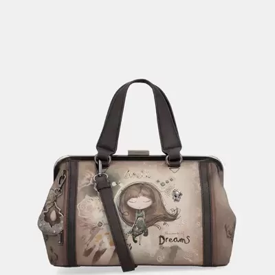 Mala de mão castanha com ilustração e texto Dreams