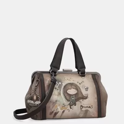 Mala de senhora com estampa de rapariga e texto Dreams