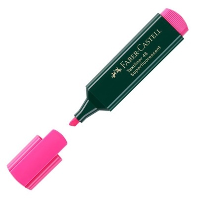 Marcador de texto rosa fluorescente Faber-Castell com tampa rosa e corpo verde