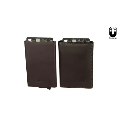 Porta-Cartões Metálico e Carteira em Pele Anti-RFID Castanho