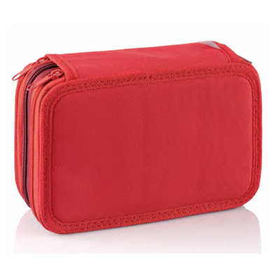 Estojo rectangular vermelho com fecho zipper duplo