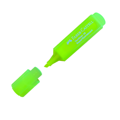 Marca-texto verde fluorescente FABER-CASTELL com tampa removida
