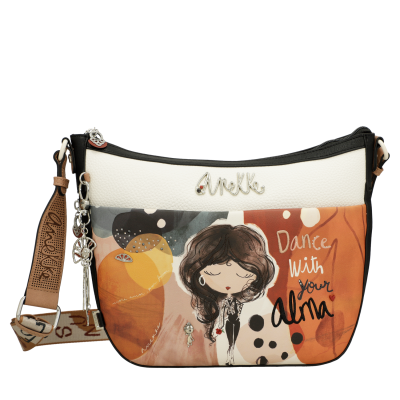 Mala de ombro Anekke branca com ilustração e texto colorido