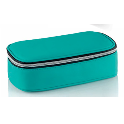 Estojo retangular azul-turquesa com fecho de correr prateado
