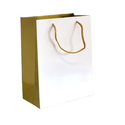 Saco de Papel Asa Cordão Lux 210g Branco/Dourado