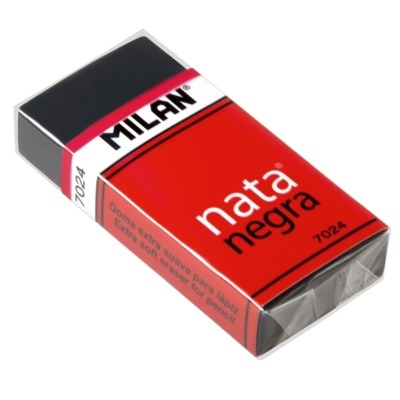 Borracha MILAN nata negra 7024 com embalagem vermelha e branca