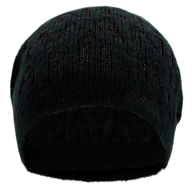 Gorro de malha cinzento escuro com padrão de letras em relevo