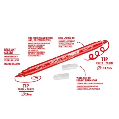 Marcador vermelho Carioca Birello com duas pontas e tampa ventilada