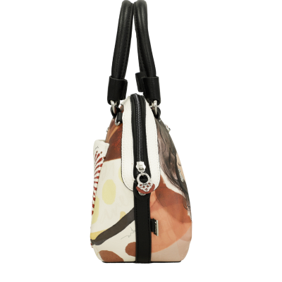Mala de mão com padrão abstrato e alças pretas