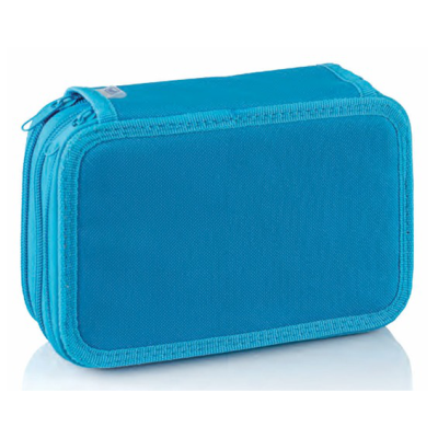 Estojo retangular azul com fecho duplo em tecido