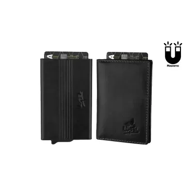 Porta-Cartões Metálico e Carteira em Pele Anti-RFID Preto