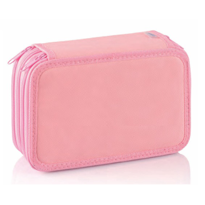 Estojo escolar rosa com três fechos de correr