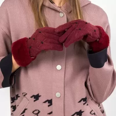 Luvas Bordeaux Com Pérolas Anekke