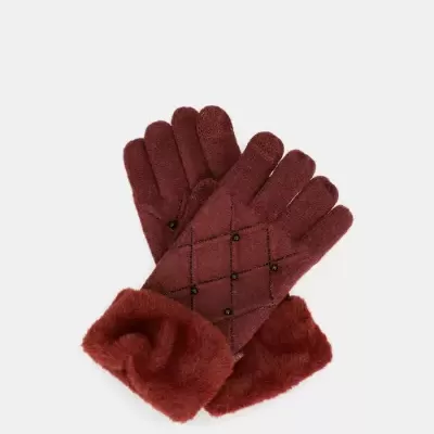 Luvas Bordeaux Com Pérolas Anekke