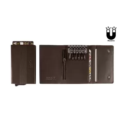 Carteira para chaves em pele castanha com fecho magnético