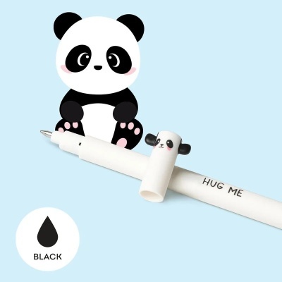 Caneta branca com decoração de panda e texto HUG ME
