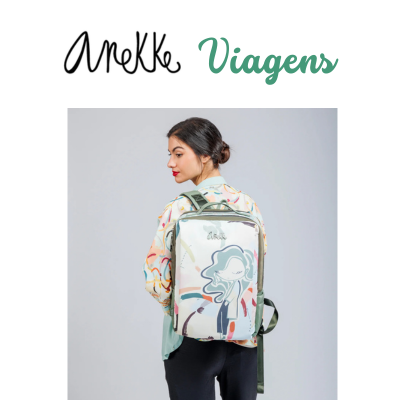 Mochila Anekke Viagens abstrata colorida com ilustração feminina