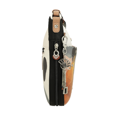 Pasta ou estojo de arte com fecho de correr e chaveiro prateado em forma de chave