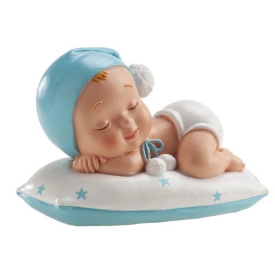 Bebé com almofada azul