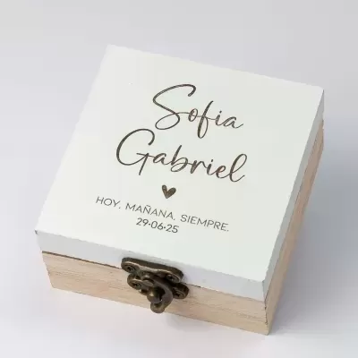 Caixa de madeira personalizável para alianças