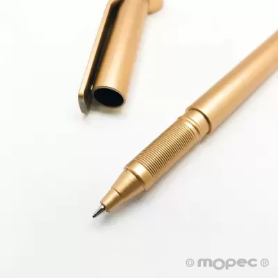 Caneta dourada com suporte para telemóvel