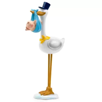 Cegonha alta com bebé azul