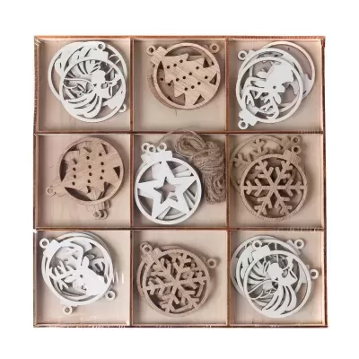 Caixa com 27 bolas de Natal com cordão