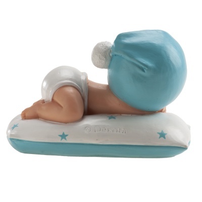 Bebé com almofada azul