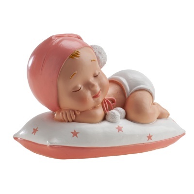 Bebé com almofada rosa