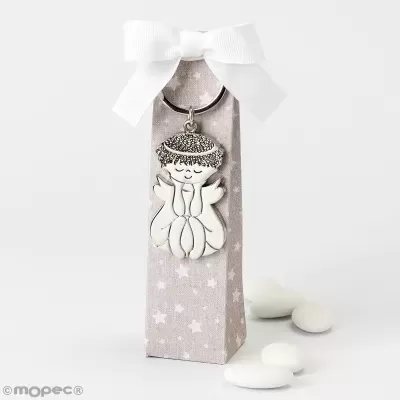 Porta chaves Anjo em metal com caixa e amêndoas