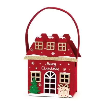 Cesto de Natal "Merry Christmas" em feltro vermelho