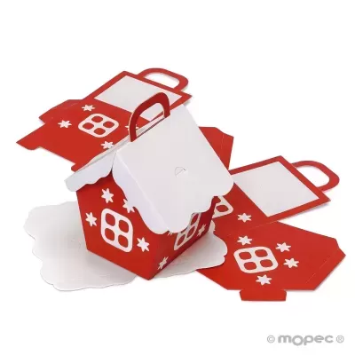 25 Caixas Casa de papel natalícia vermelha com telhado branco
