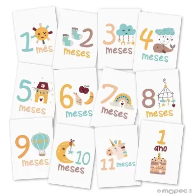 Conjunto de 12 cartões de desenhos animados para 12 meses