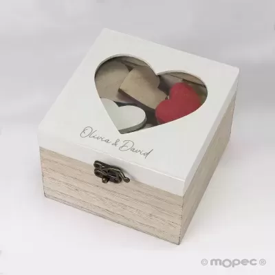 Caixa de madeira personalizável com corações