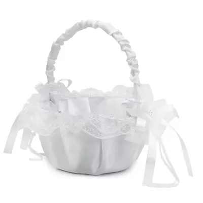 Cesta para Alianças cetim branco com renda