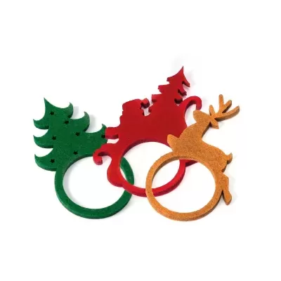 3 Porta Guardanapos de feltro argolas: árvore, rena e Pai natal