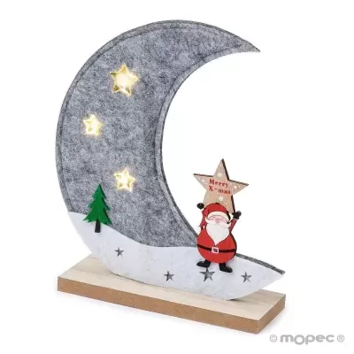 Lua de feltro com LEDS e base de madeira