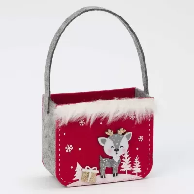 Cesto em feltro vermelho com veado cinza