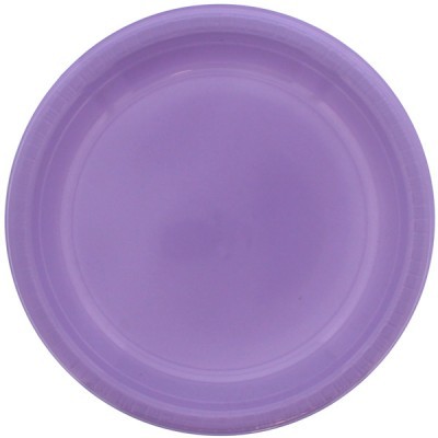 Prato descartável redondo lilás de plástico