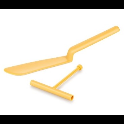 Espátula plástica amarela com cabo e lâmina