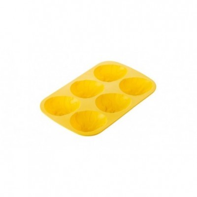Forma de silicone amarela com seis cavidades redondas