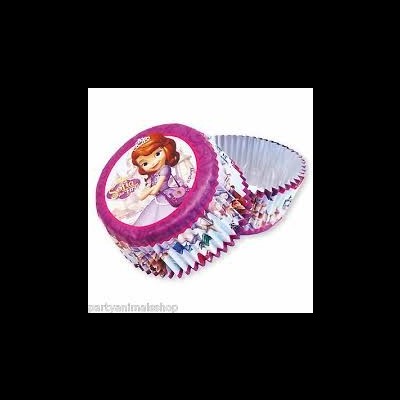 Forminhas para cupcakes com estampa da personagem Sofia the First em rosa e lilás