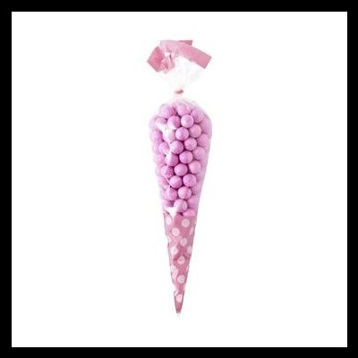 Sacos Triângulo Rosa c/ Bolinhas Brancas