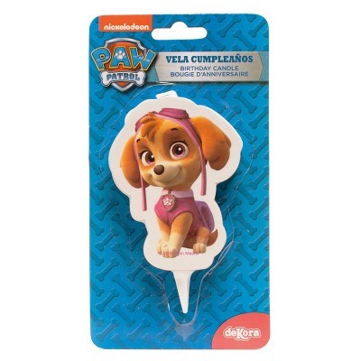 Vela de aniversário personagem Skye PAW Patrol em embalagem azul