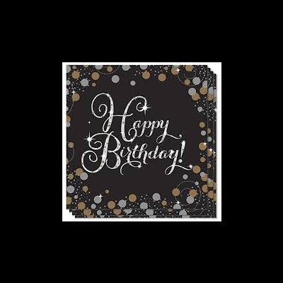 Guardanapos Happy Birthday Black