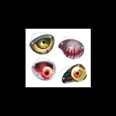 Quatro chaveiros em forma de olhos realistas com detalhes coloridos